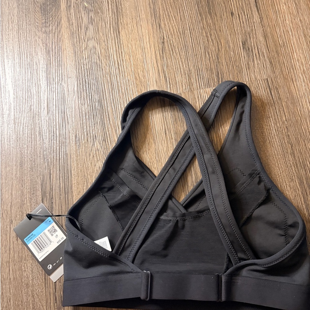 Nike Black Cross-Front Medium Support Sports Bra with White Swoosh - Picture 4 of 4